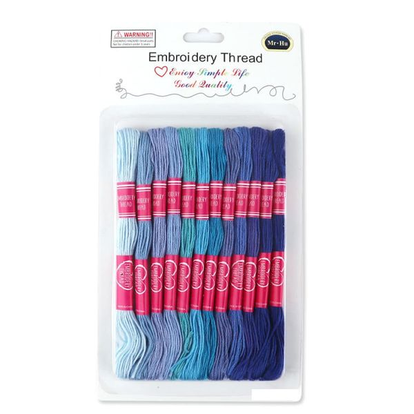 Leliafleury 12Pcs Gradient Blue Embroidery Threads Cross Stitch Threads Polyester Embroidery Floss for DIY Knitting Sewing Projects