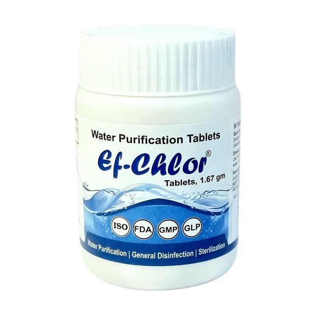 Ef-Chlor Overhead & Underground Water Tank Purification Tablets (1.67gm) Jar of 50 Tablets 3 Years Shelf Life 1 Tablet purifies 132 Gallons Water