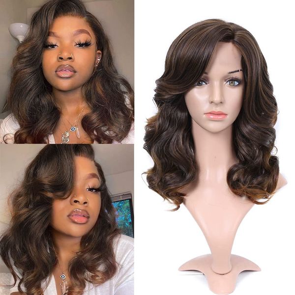 Lady Miranda Loose Wave Lace Part Wig Mixed Brown Nature Curly Synthetic Heat Resistant Weave Full Wigs for Women