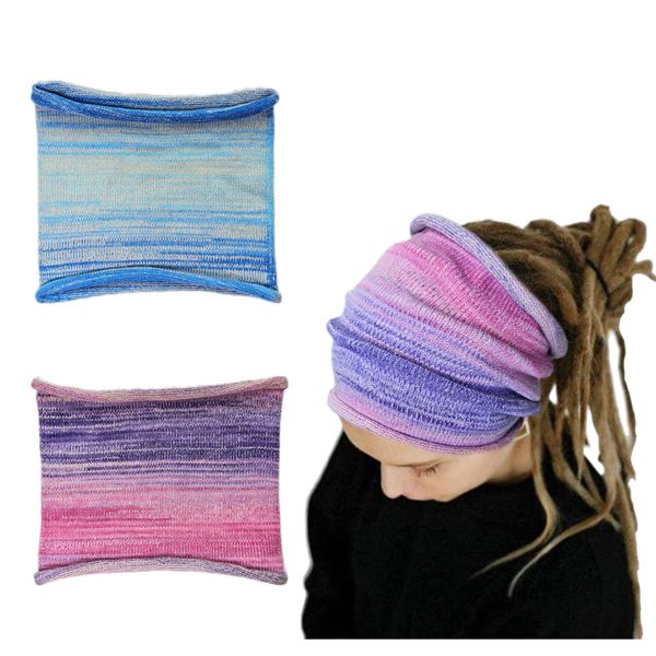 Nutty Natte 2PCS Handmade Wide Tube headwrap Headband for dreadlocks, braids or regular hair Knitted headband for Men and Women Hiking Gaiter Hair Wrap Headbands for Dreads (Purple Blue)