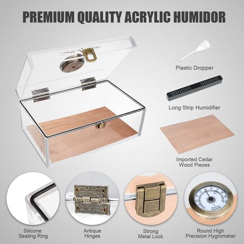 Scotte Acrylic Cigar Humidor Jar/case/Box with Humidifier and Hygrometer,humidor Can Hold About 20 Cigars Including Cigar Cutters and Cigar Punch (Clear-1)