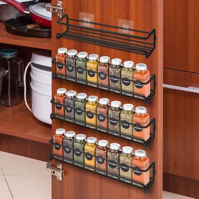 4 Pack Wall Mount Spice Rack Organizer for Cabinet Door Pantry Hanging  Spice Shelf Storage,Black Spice Rack Wall Mounted