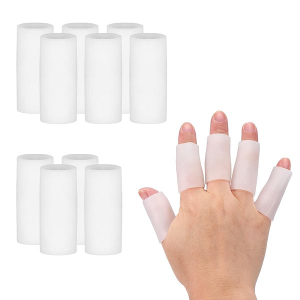 PATIKIL Finger Sleeve Protectors, 10pcs Silicone Finger Cots Cover Cap Thumb Guard Gel Finger Protection for Repair, Sports, 2"x0.8" White