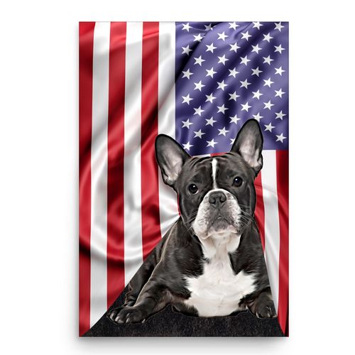 Lovesout Funny Dark Brindle French Bulldog Portrait - American Flag Themed Wall Art Poster 12x18 Inch Unframed - Puppy Owners Gifts