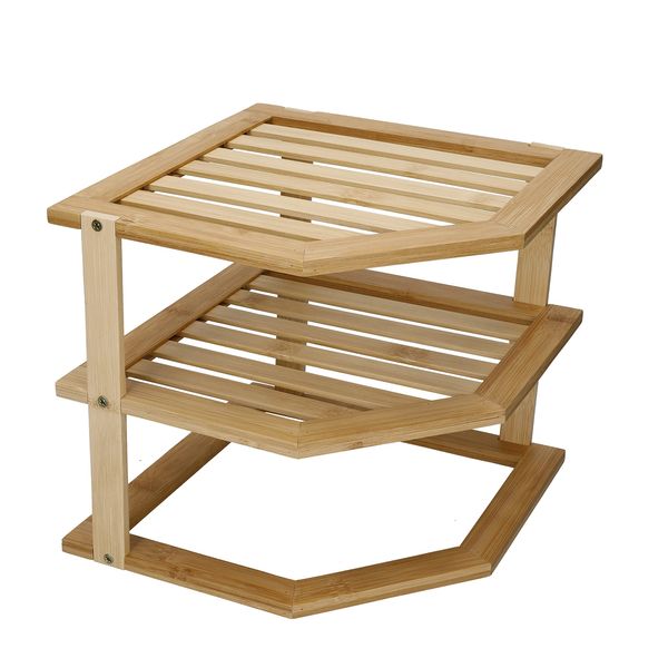 Copco Bamboo COP3TIERCORBAM Three Tier Kitchen Corner Storage Shelf, Display Boxed, Wood, Brown