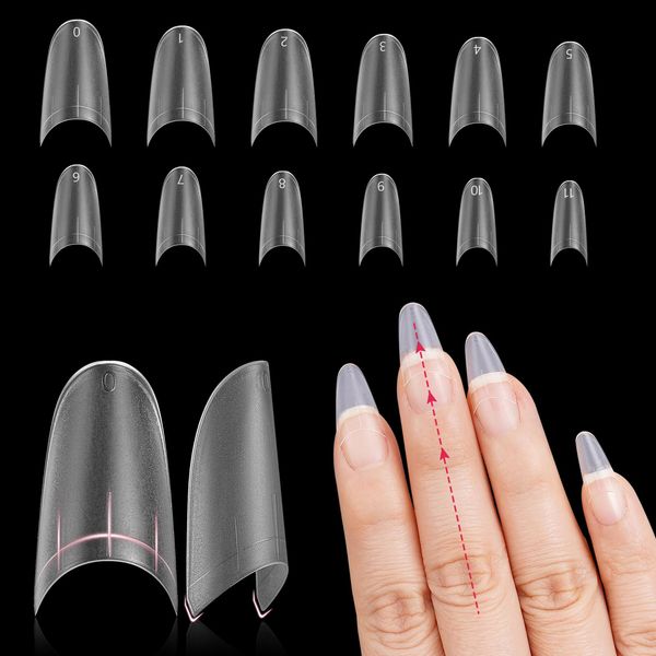 LIONVISON Almond Nail Tips Short: 320PCS Multifunctional No C Curve Nail Tips for Acrylic Nails, Half Cover Nail Extension Tips for Nail Salons Home DIY, Full Matte, 12 Sizes