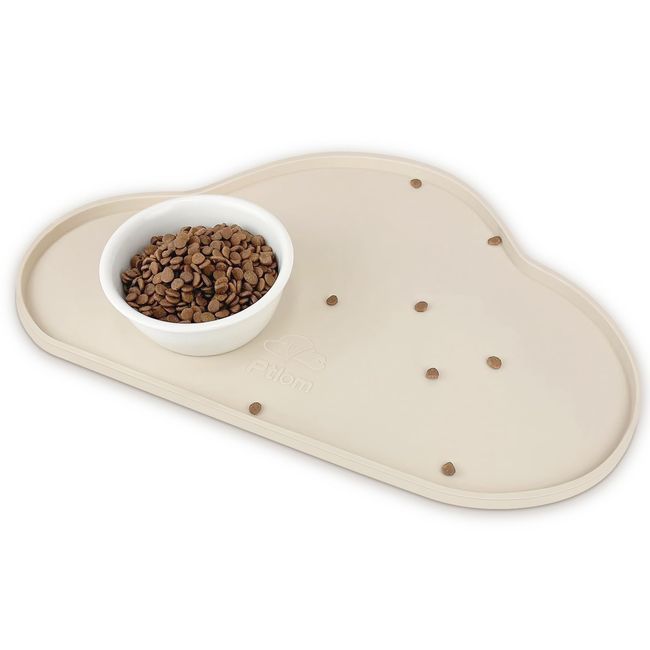 Ptlom Silicone Pet Placemat for Dogs and Cats, Non-Slip Waterproof Dog Feeding Bowl Mats for Food and Water, Small Medium Large Pet Puppy Tray Mat Prevent Residues from Spilling onto The Floor, Beige