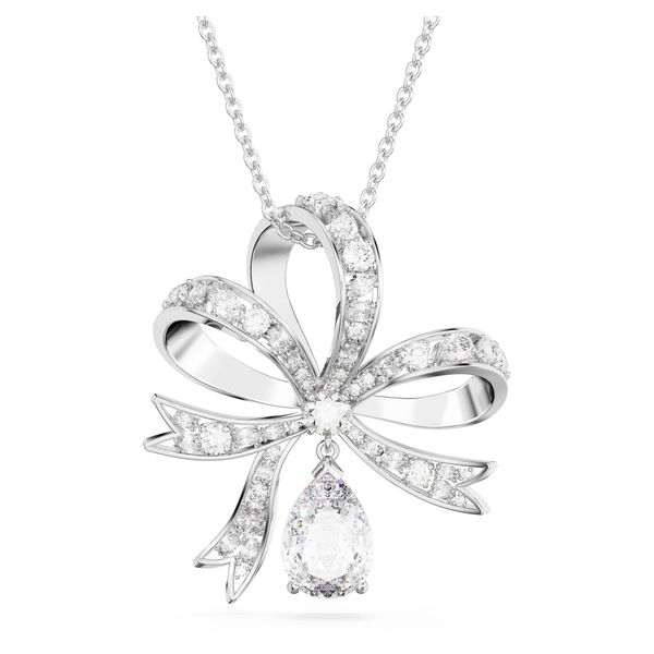 Swarovski Volta pendant, Bow, Large, White, Rhodium plated