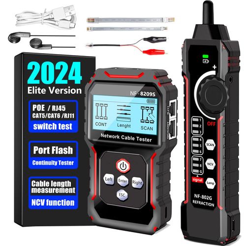 NF-8209S Network Cable Tester, RJ45 Ethernet Tester for POE/Cat5/Cat7/Cat6a/Cat6/Cat5e, Wire Mapper, Length, Open/Short, Wire Fault Locator, Ethernet LAN Network Toner Tool