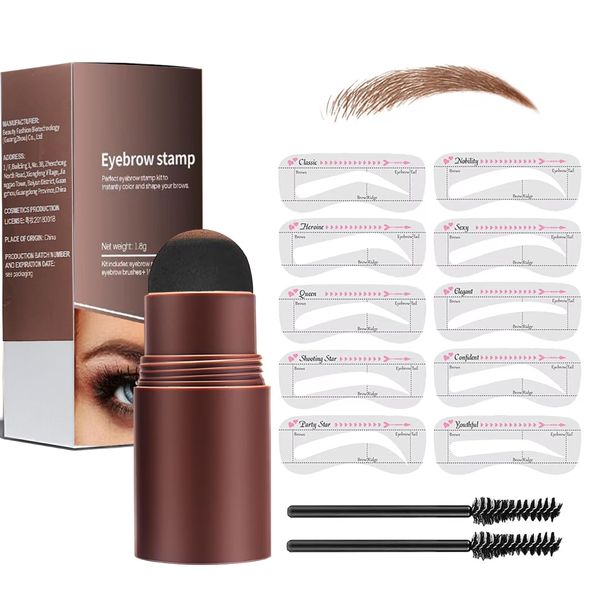 Eyebrow Powder Stamp, Wiederverwendbares Augenbrauen Stempel Set mit 2 Augenbrauen Färben Bürstchen &10 Schablonen. Damen Brauenformung Make-up-Tools für Heim-Salon.(Hellbraun)