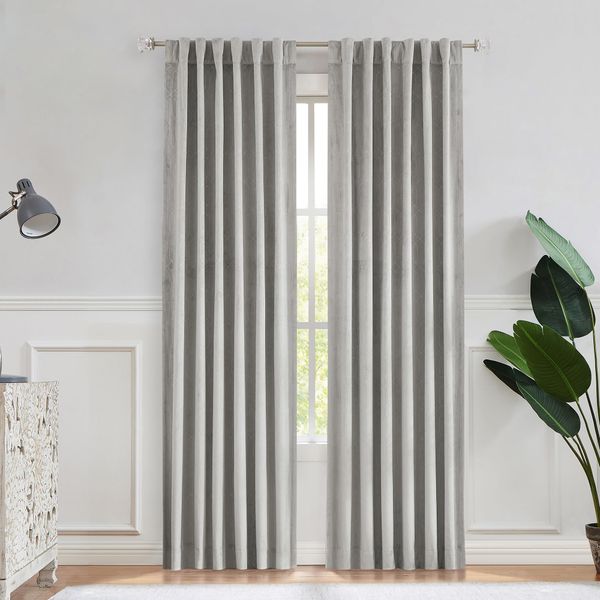 Central Park Moderate Velvet Blackout Window Curtain Panels 84in Long Rod Pocket Backtabs for Living Room Bedroom Geo EmbossedTrellis Window Treatment Drape Sets 52inx 84inx2,Panel Pairs to Go, Gray