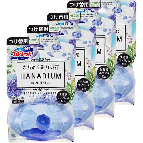 Liquid Blue Roulette, Shimmering Colorful Flowers, Lium, Toilet Tank Aromatic Cleaner, Essential Muguet Scent, Refill 2.4 fl oz (70 ml) x 4 Packs