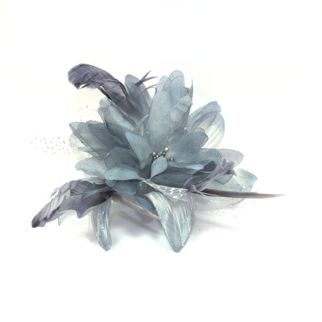 Pretty Cool - Grey Flower & Feather Comb Fascinator