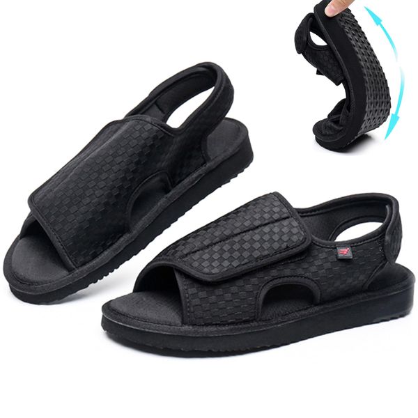 KUMUROETA Diabetic Sandals, Extra Wide Shoes, Swollen Feet, Diabetes, Edema, Boots, Slippers, Indoor, Outdoor, Sandals, Uni, L Size, Black, 9.1 inches (23.0 cm), Black