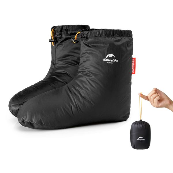 Naturehike Shoes Cover, Down, Cold Protection, Warm, Outdoor Use, Tent Cover, Mud Repellent, Indoor Shoes, Room Shoes, Autumn and Winter, Windproof, Ultra Lightweight, Easy to Wear, Unisex, Storage Bag Included, Black