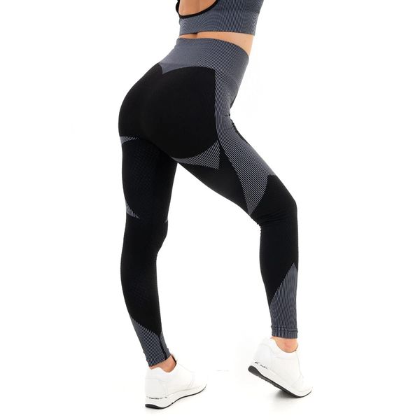 M17 Womens Ladies Leggings Textured Panelling Striped High Waisted Sportswear Gym Running Yoga Pants (S, Black Grey)