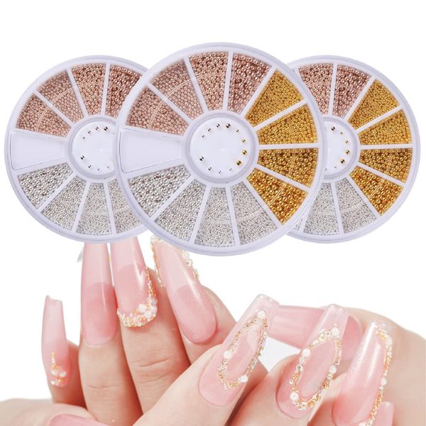 Bullion Parts 3 Sets Nail Parts Ultra Small 3D Nail Art Decoration Metal Nail Design Bullion for Nail Art 0.5mm 0.8mm 1mm 1.2mm Nail Art with Round Case Metal Bullion