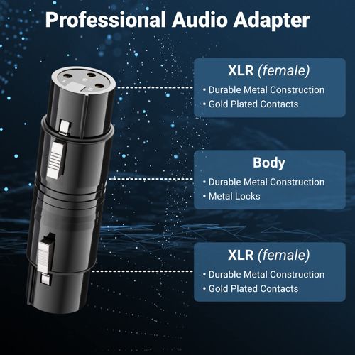 DeleyCON XLR Audio Adapter Coupler - Connector Female to Female for 3-Pin Cable - Speaker, Microphone, Mixer, Musical Instrument, Recording Studio