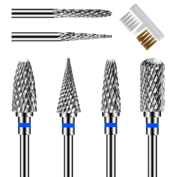 Diesisa 6 Pack Nail Drill Bits for Acrylic Nails, 3/32" Shank Drill Bits for Nails Professional Electric Cuticle Drill Bit, Cuticle Cleaner Nail Gel Polish Remover Tool for Home Salon Nail Bits-Blue