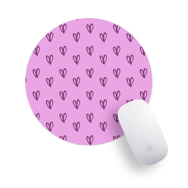 Pink & Purple Butterfly Loveheart Pattern PC Office Computer Round Mouse Mat Pad Desk Mousemat Mousepad