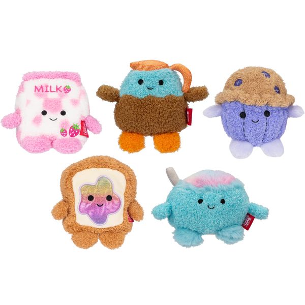 BumBumz 4.5-inch BreakfastBumz Plush 5-Pack - Blueberry Muffin Melissa, Coffee Colton, Toast with Rainbow Jam Timothy, Cereal Cyrus, and Strawberry Milk Sunday Collectible Stuffed Toys