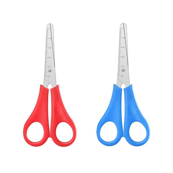 Pack of 2 - Safety Craft Scissors 5cm Ruler - No Sharp Points - Safe to Use - Red & Blue