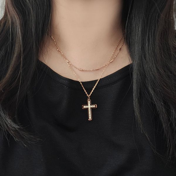 Surgical Steel Cross Layered Necklace / Rose Gold Double Layering Afave AFAVE BM1008N