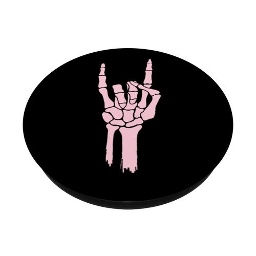 Rose Pink Pastel Goth, Pink Skeleton Hand Devil Horn Rock On PopSockets PopGrip: Swappable Grip for Phones & Tablets