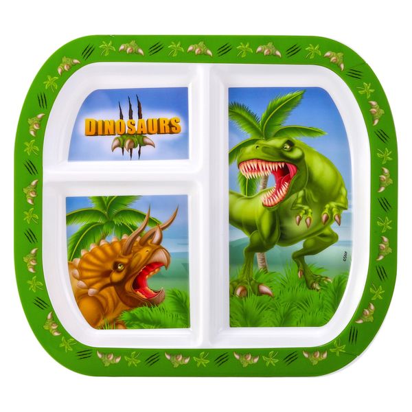 Zawadi Global Dinosaur 3 Section Reusable Childrens Kids Toddlers Divided Breakfast Lunch Dinner Plate