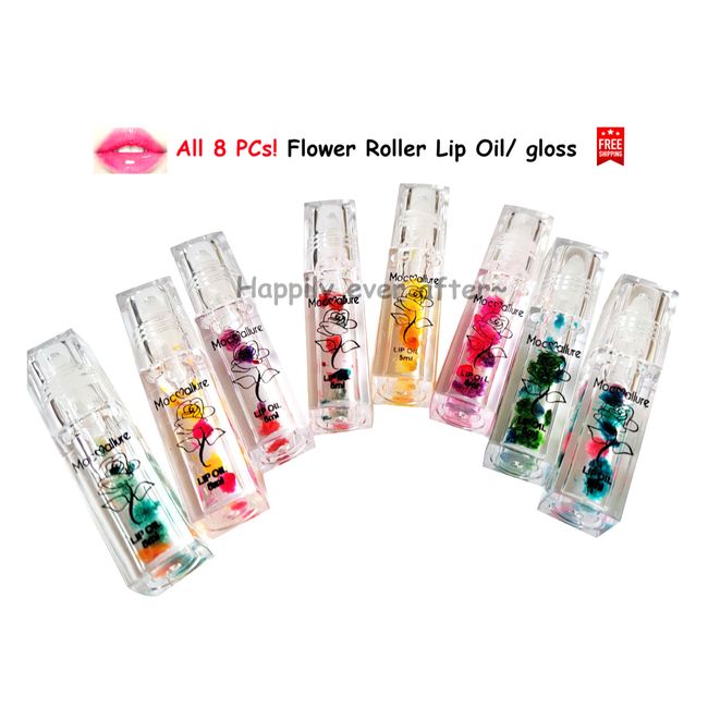 8 PCs Flower Lip Oil/ Lipgloss Set - Long Lasting Waterproof Non Sticky Lip OIls