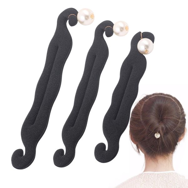 3 Pcs Hair Bun Maker Lazy Hairpin Tool Bun Shapers Pearl Foam Sponge Buns Shaper Accessories Reusable Hair Updo Tools Voluminous Look Hair Tools(COLOUR:Black)