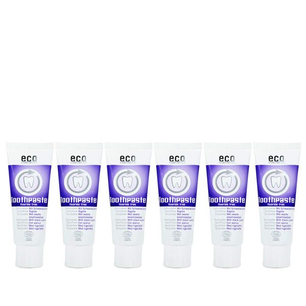 ECO COSMETICS Schwarzkümmel Zahncreme (6 x 75 ml), Bio Zahnpasta, Vegan, Fluoridfrei, Naturkosmetik