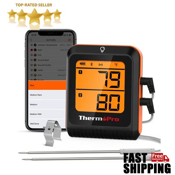 500FT Bluetooth Meat Thermometer w/ Dual Temperature Probe Smart Digital BBQ