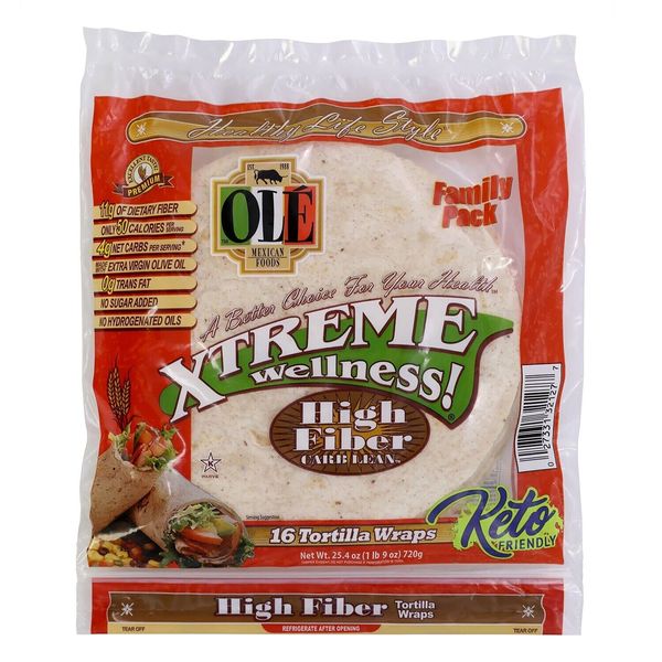 Ole Xtreme Wellness High Fiber Low Carb Tortilla Wraps, Twin Pack (16 Count)