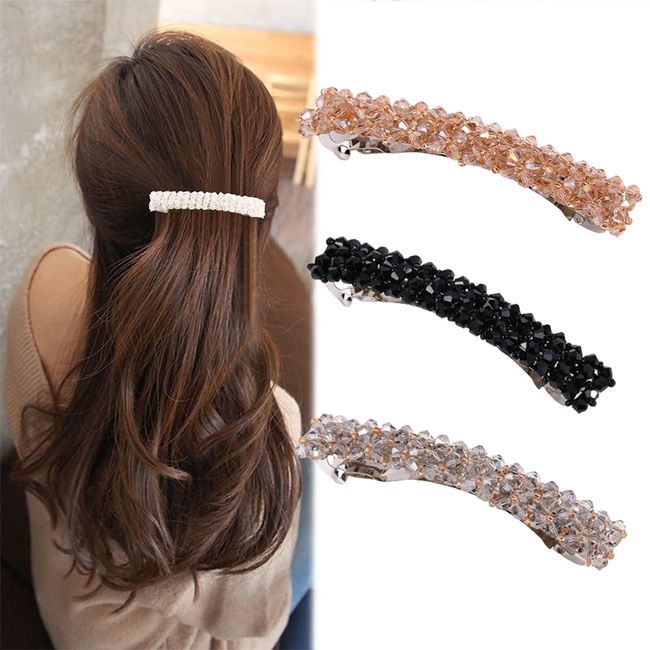 PLABBDPL 3 Stück Kristall Haarspangen Mädchen Haarspangen für dünnes Haar und dickes Haar,French Automatic Hair Clips Flower Hairpin Large Hair Clips