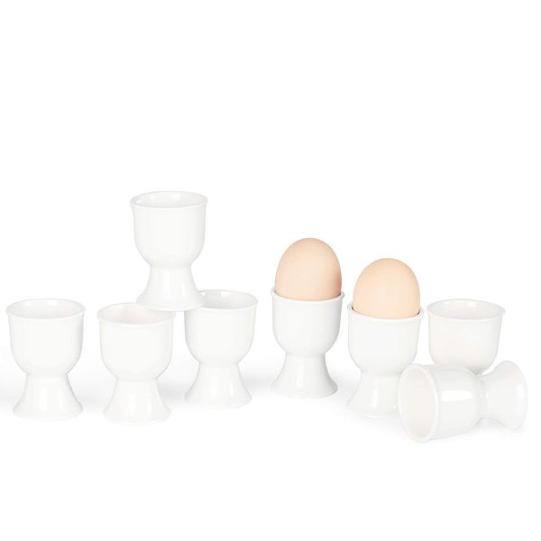 ONTUBE Porcelain Egg Cups,Ceramic Egg Stand Holders for Hard Boiled Eggs Set of 8 (White)