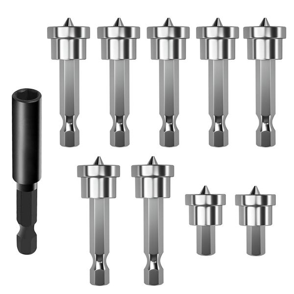 Saipor 10pcs Drywall Screw Depth Setter PH2 Magnetic Positioning Screwdriver Bits 1/4 Inch Hex Shank Drywall Screw Driver Bit Set with 60mm Extension Socket Drill Bit Holder for Plasterboard