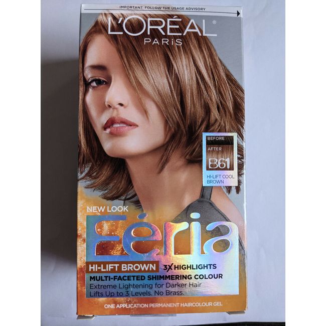 3 PACK L'Oreal Feria Shimmering Permanent Hair Color, B61 Downtown Brown