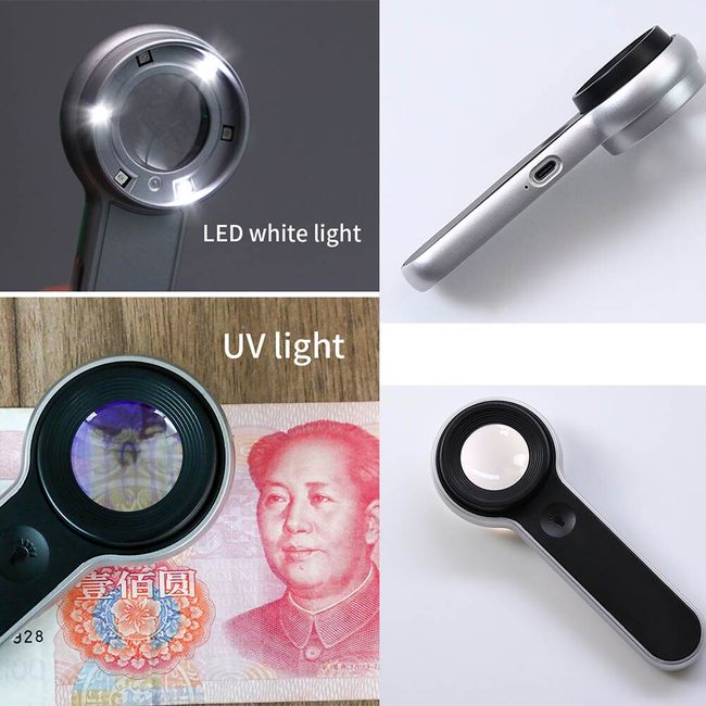 10 Times Jewelry Magnifying Glass with Light UV Jade Porcelain