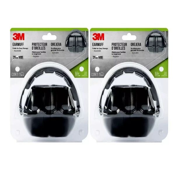 3M Lawn & Garden Folding Earmuff, 90563, Black 2 Pack