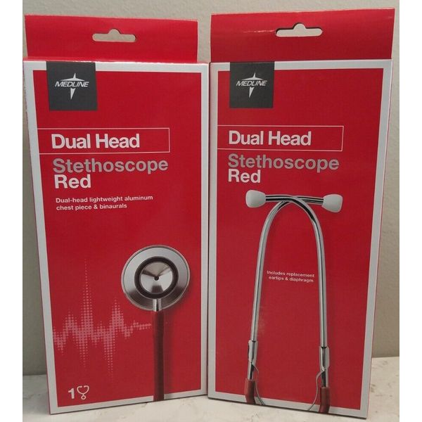 2-Pack Dual-Head Stethoscope, Red, Medline