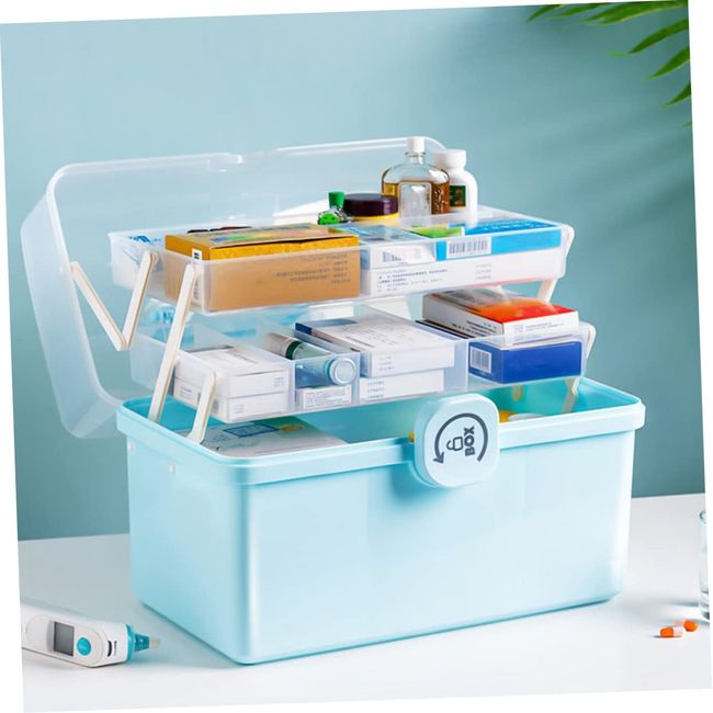 Large Capacity 3 Layer Folding Medicine Bins First Aid Kit Commonly Used Medicine  Storage Box Family Emergency Pill Organizer