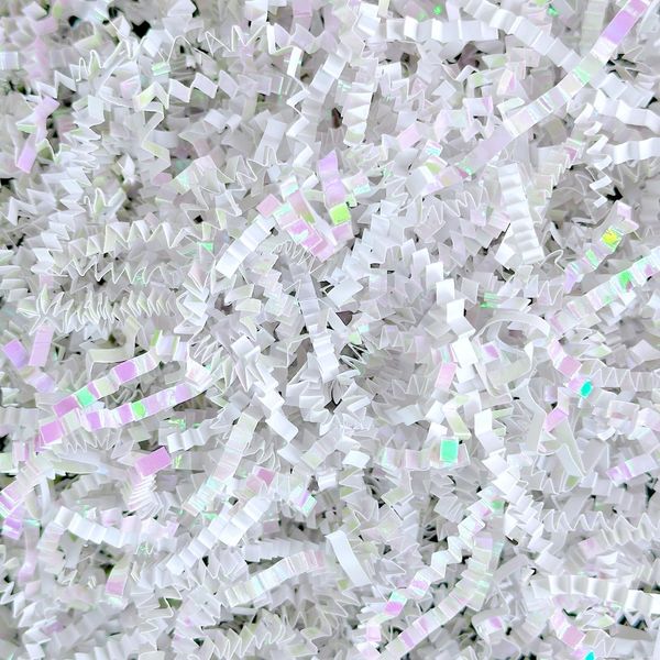 Corlcol 225G (8oz) Iridescent Crinkle Paper Shred Filler for Gift Box Bag and Basket On Holidays(Diamond White)