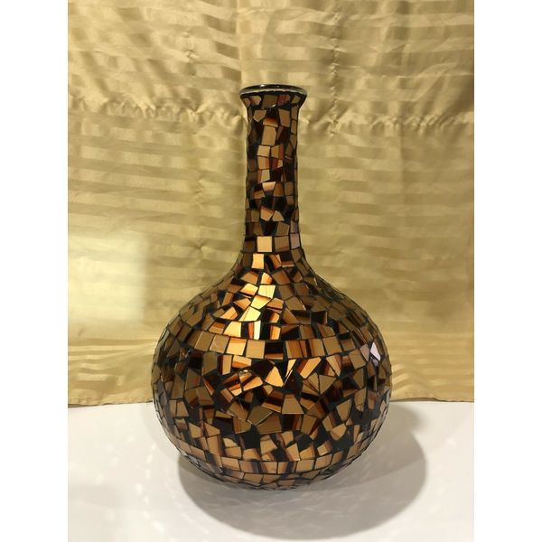 Home Goods Brown Glass Plant Vase Craft Table Decoration Art Ornament 15 x 10 in