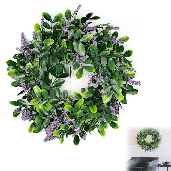 Cisolen Artificial Lavender Wreath Artificial Garland Decorative Wall Wreath Plastic Flower Wreath for Indoor Outdoor Wedding Party Garden Wall Decoration Front Door Home Wedding Decor