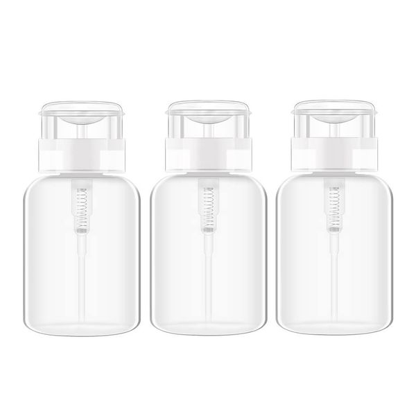 ericotry 3PCS Nail Polish Remover Pump Dispenser Push Down Press Cleanser Bottle for Nail Polish Makeup Remover Toner with Flip Top Cap (200ml/6.8oz)