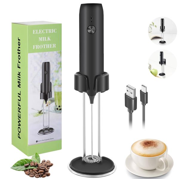 BeEcone Store Rechargeable Milk Frother Handheld with USB-C Cable, Electric Drink Mixer, 14000RPM Powerful Electric Whisk/Coffee Frother for Latte, Matcha, Protein Powder, Hot Chocolate (Black)