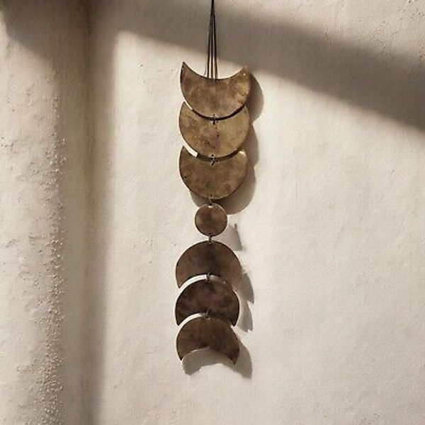 Metal Moon Phase Hanging Wall Art Boho Home Décor Ornaments Gold Finish 66 cm