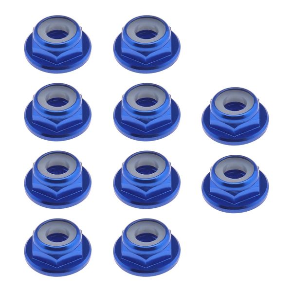 Be In Your Mind 10 Pieces M4 Flange Nuts Aluminium Alloy Nylon Insert Self-Locking Hex Nuts for 1/10 RC Car Truck Buggy Caterpillar Wheels Spare Parts Royal Blue