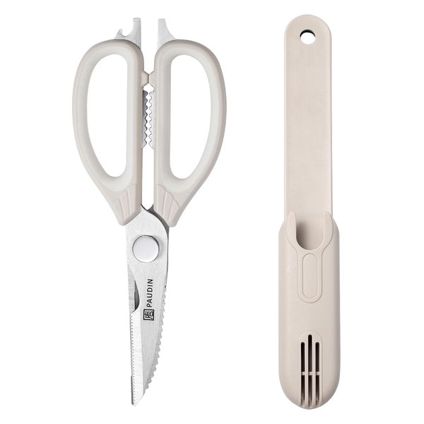 PAUDIN Kitchen Scissors, Multi-functional Kitchen Scissors, Magnetic Suction Storage Case, Disassembly, Dishwasher Safe, Stainless Steel, Rust Resistant, White